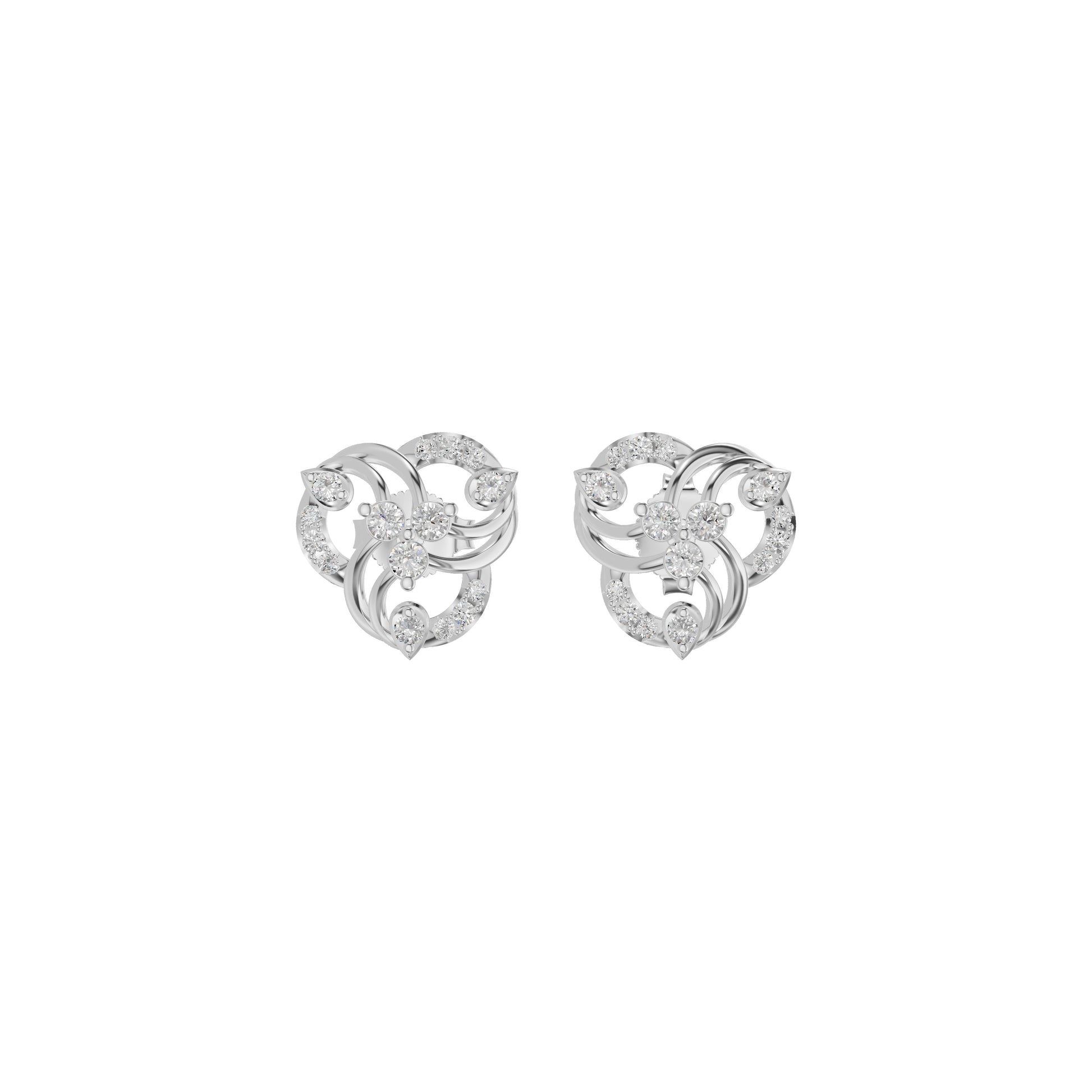 Botanical Round Diamond Stud Earrings 18 KT / White Gold