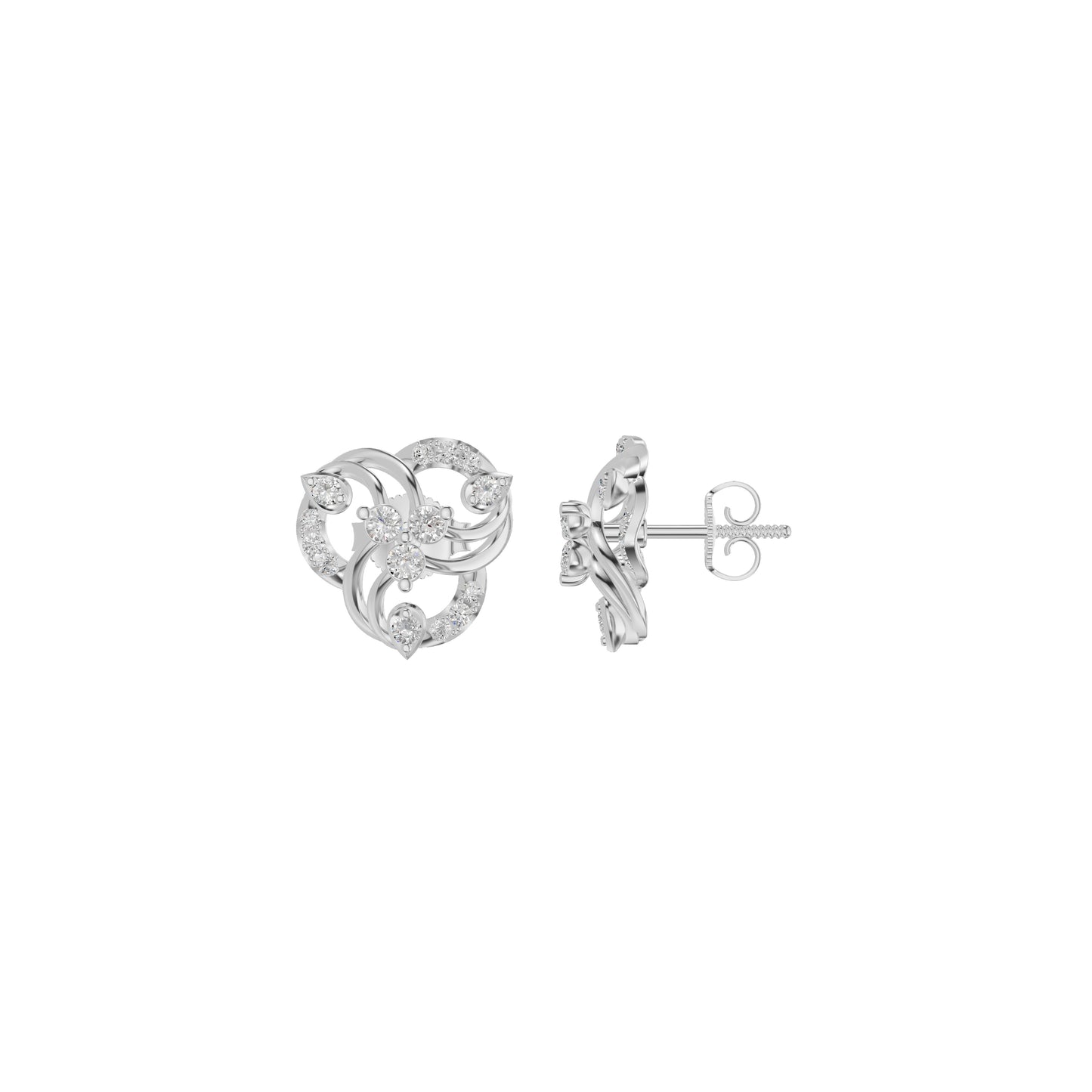Botanical Round Diamond Stud Earrings 18 KT / White Gold