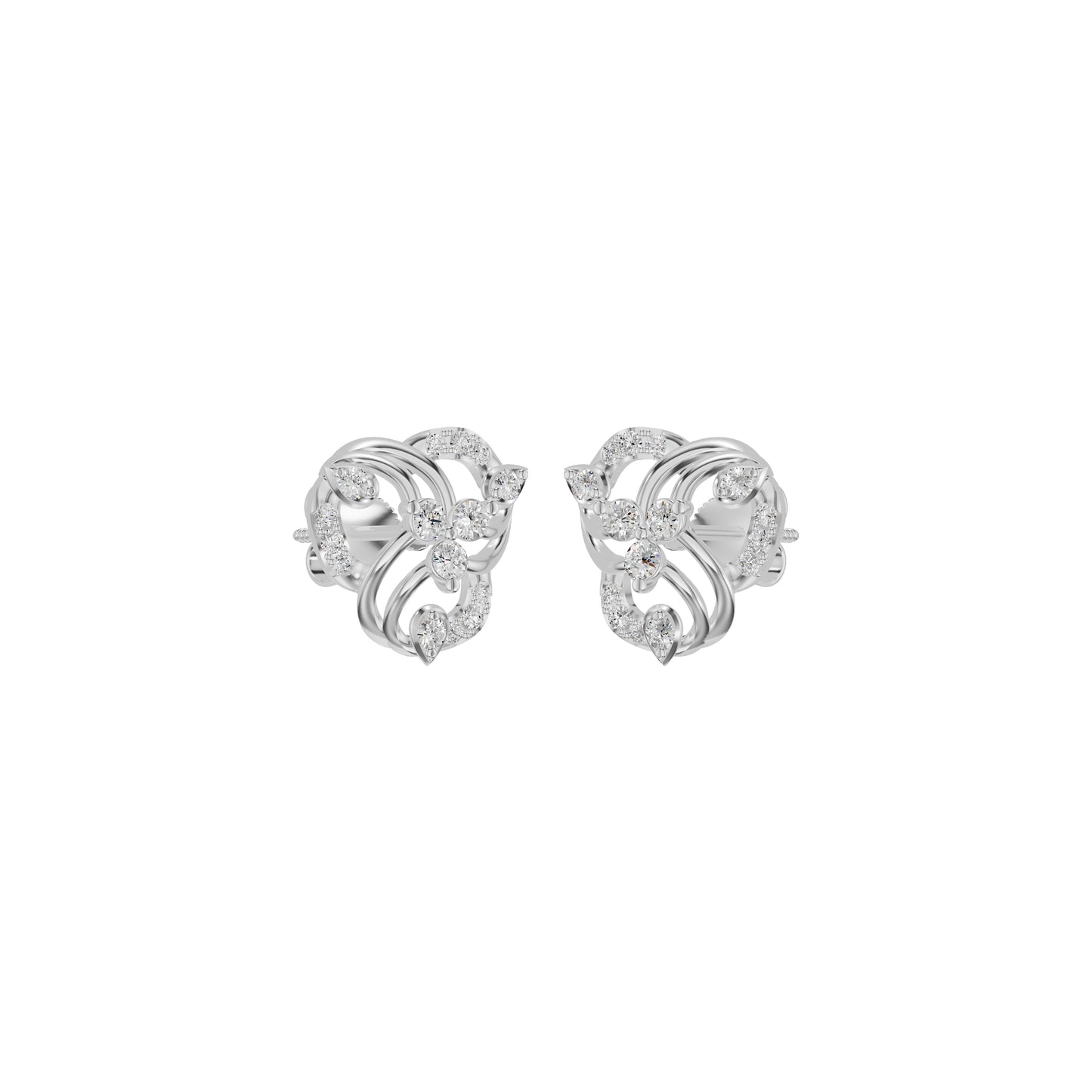Botanical Round Diamond Stud Earrings 18 KT / White Gold