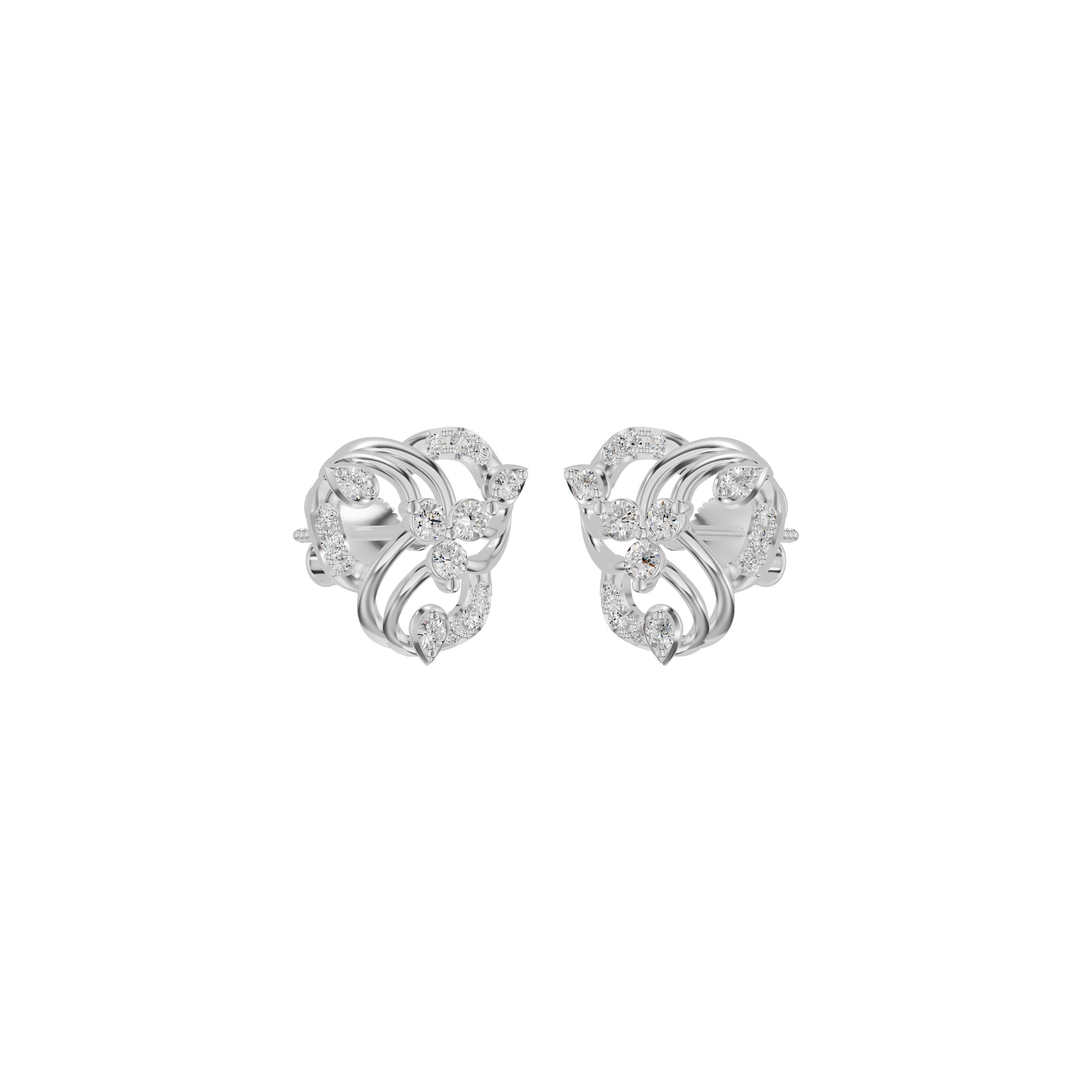 Botanical Round Diamond Stud Earrings 18 KT / White Gold