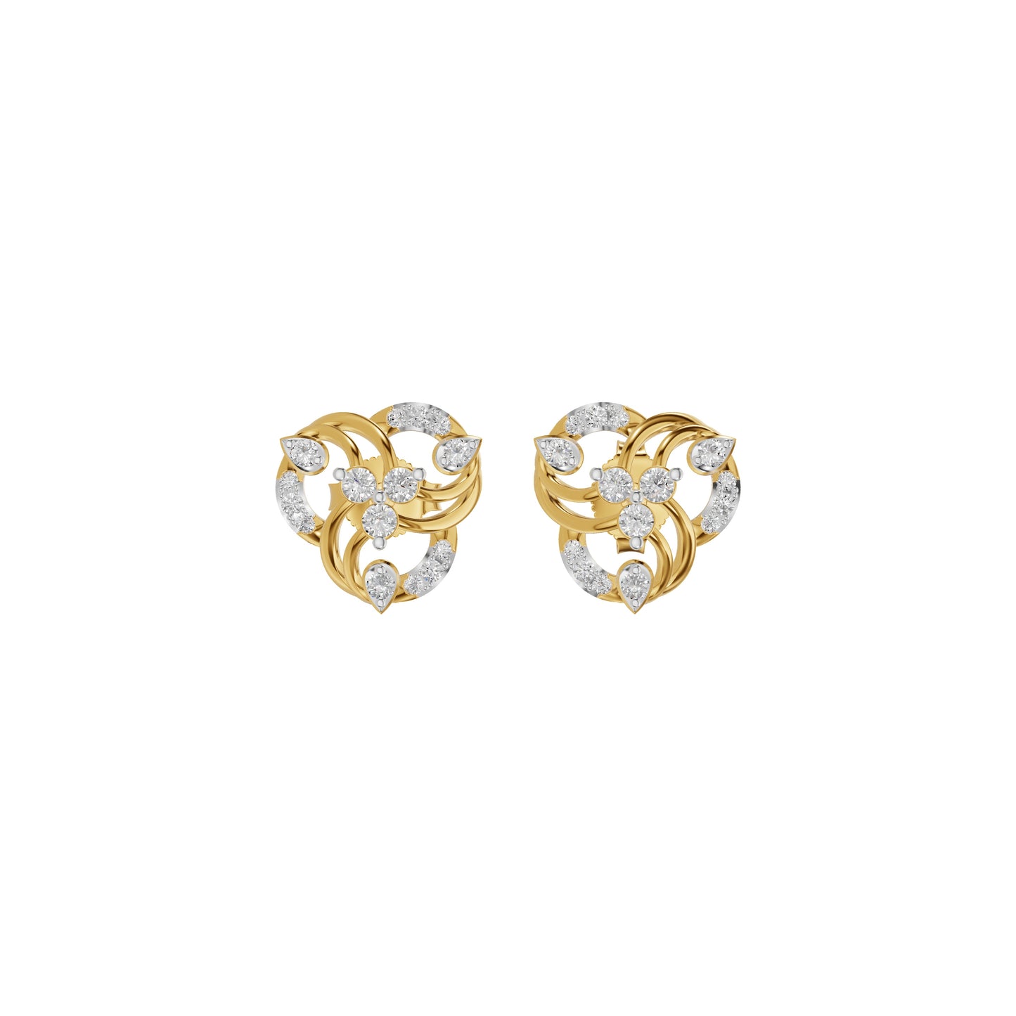 Botanical Round Diamond Stud Earrings 18 KT / Yellow Gold