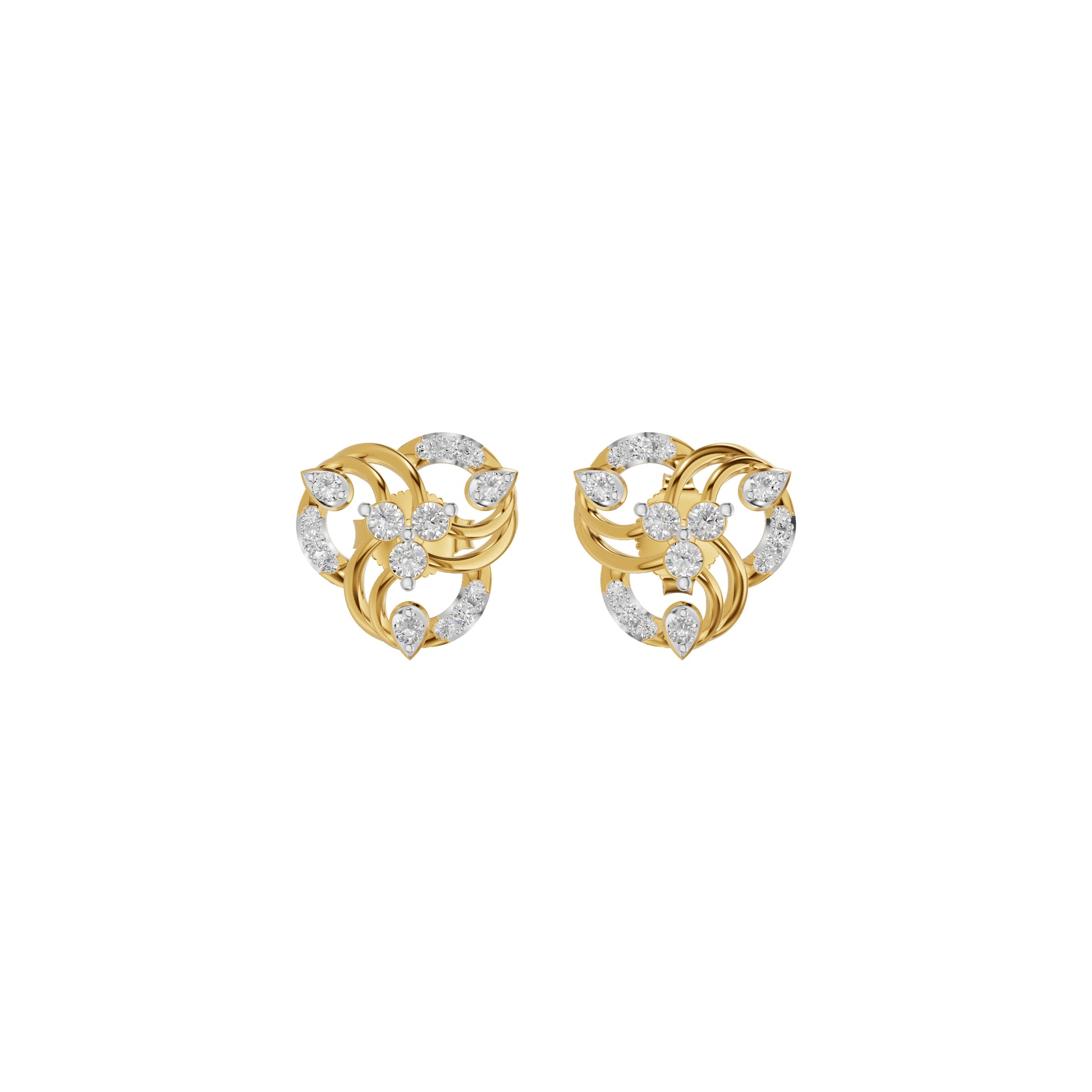 Botanical Round Diamond Stud Earrings 18 KT / Yellow Gold