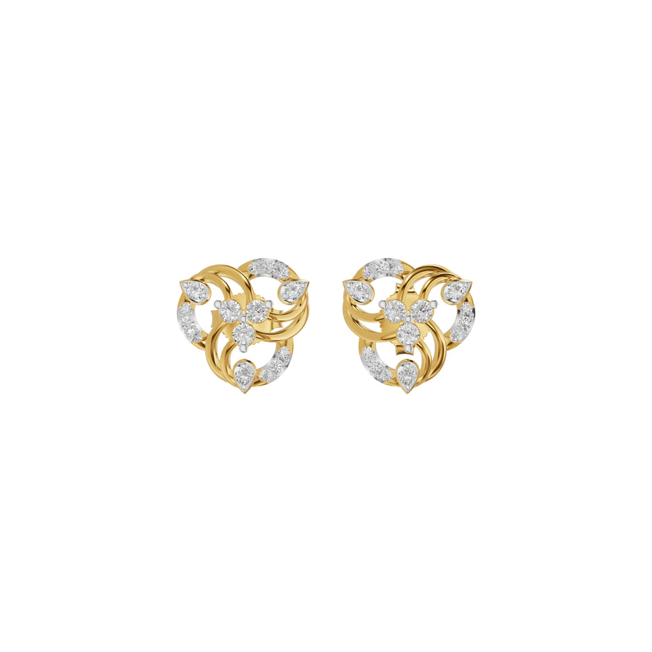 Botanical Round Diamond Stud Earrings 18 KT / Yellow Gold