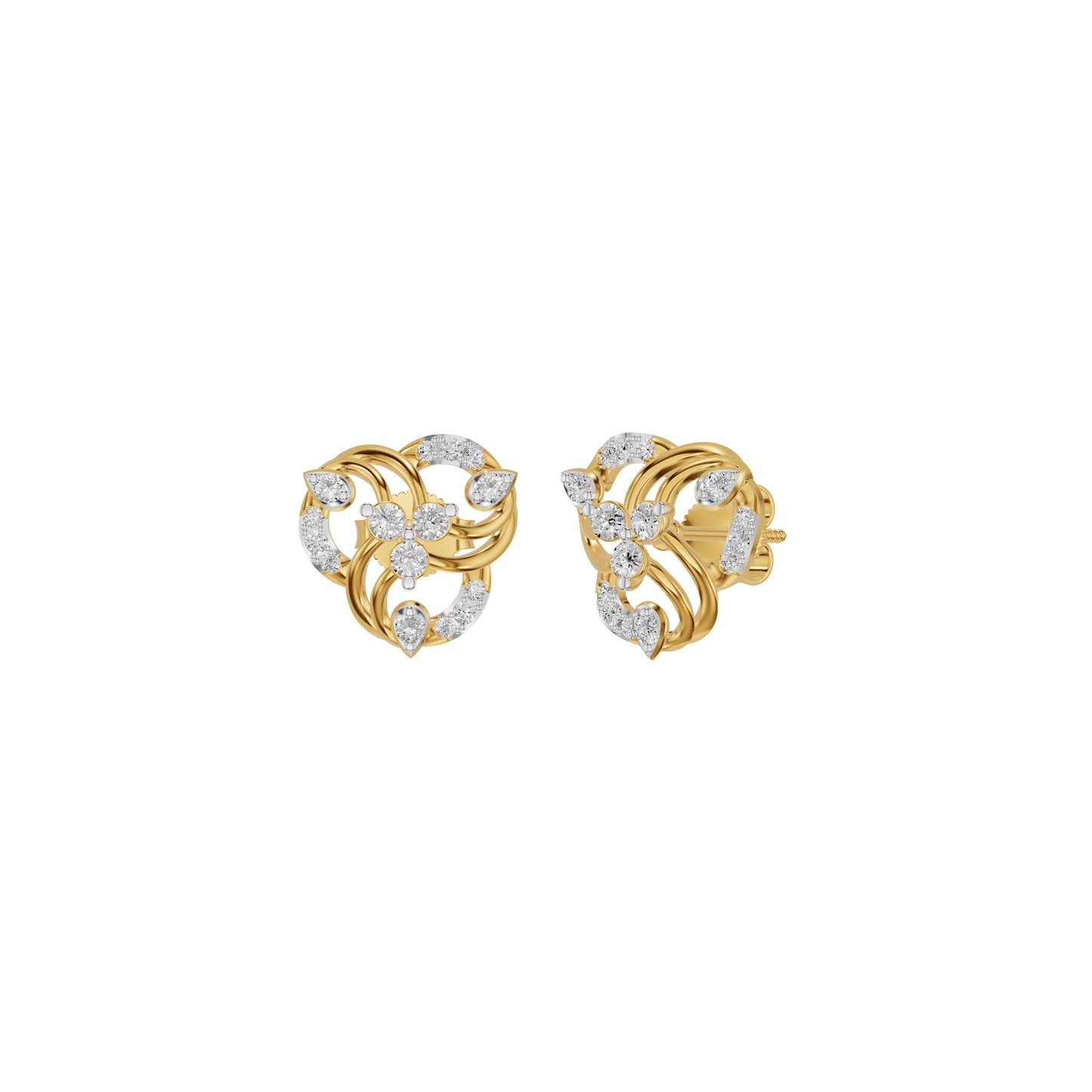 Botanical Round Diamond Stud Earrings 18 KT / Yellow Gold