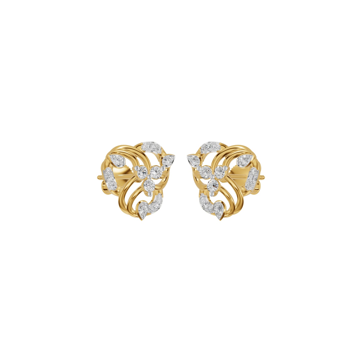 Botanical Round Diamond Stud Earrings 18 KT / Yellow Gold