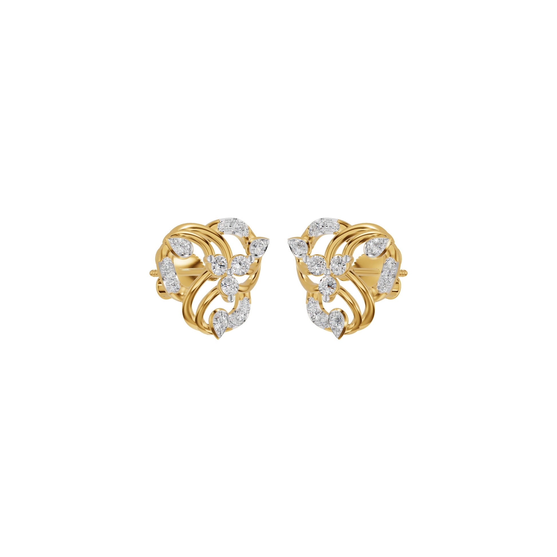 Botanical Round Diamond Stud Earrings 18 KT / Yellow Gold