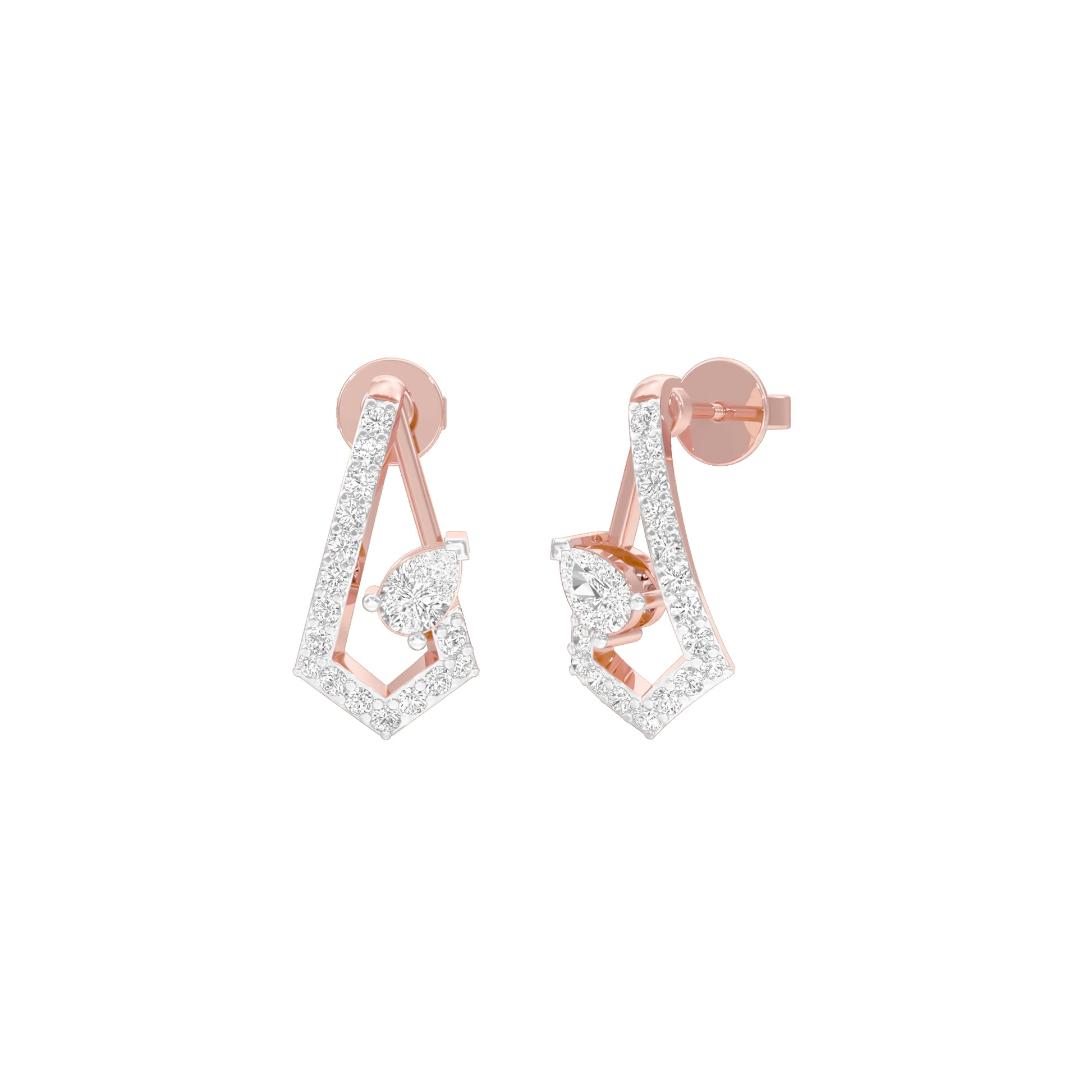 Triangular Pave Diamond Stud Earrings 18 KT / Rose Gold