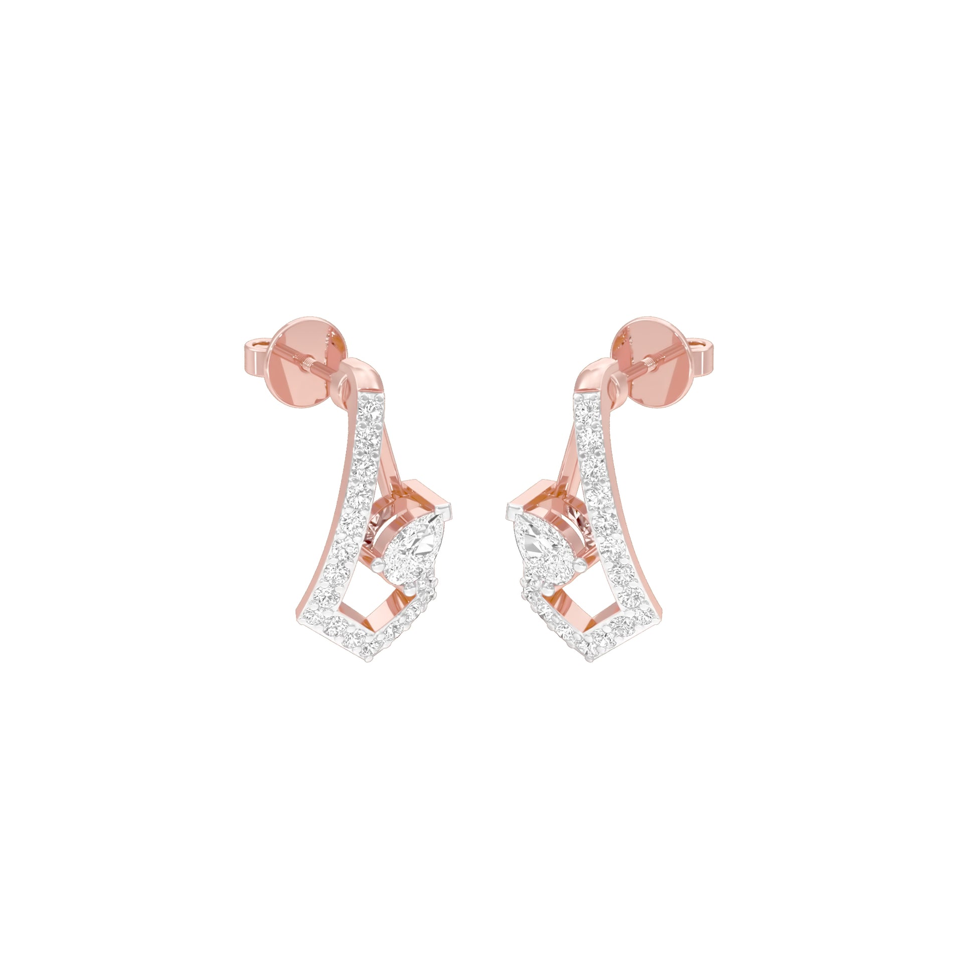 Triangular Pave Diamond Stud Earrings 18 KT / Rose Gold