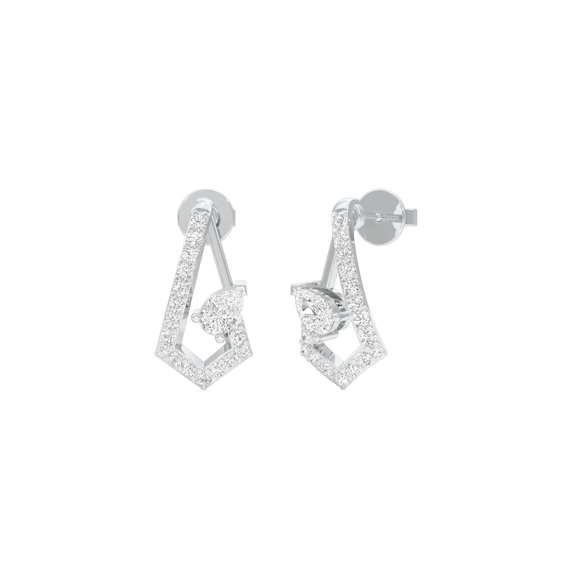Triangular Pave Diamond Stud Earrings 18 KT / White Gold