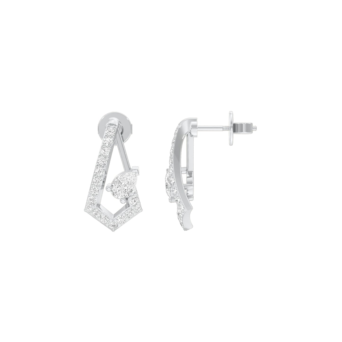 Triangular Pave Diamond Stud Earrings 18 KT / White Gold