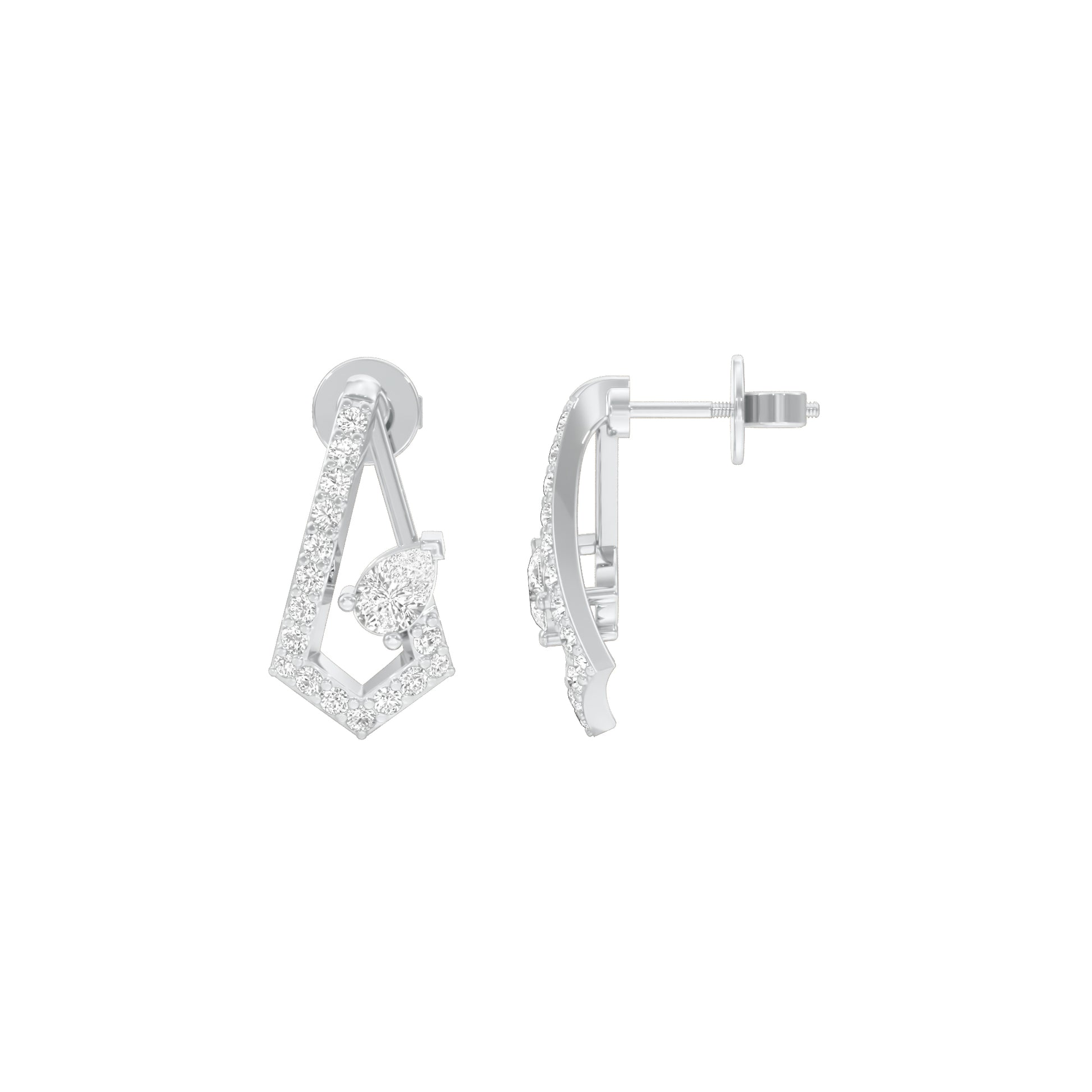 Triangular Pave Diamond Stud Earrings 18 KT / White Gold