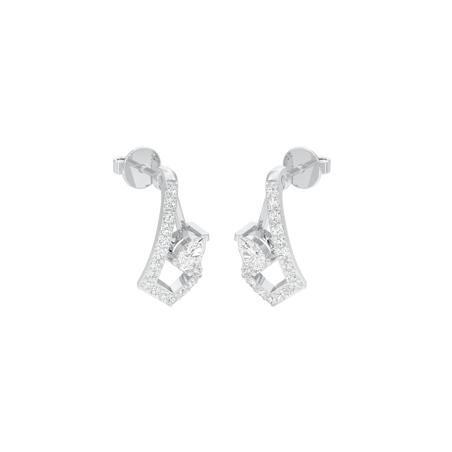 Triangular Pave Diamond Stud Earrings 18 KT / White Gold
