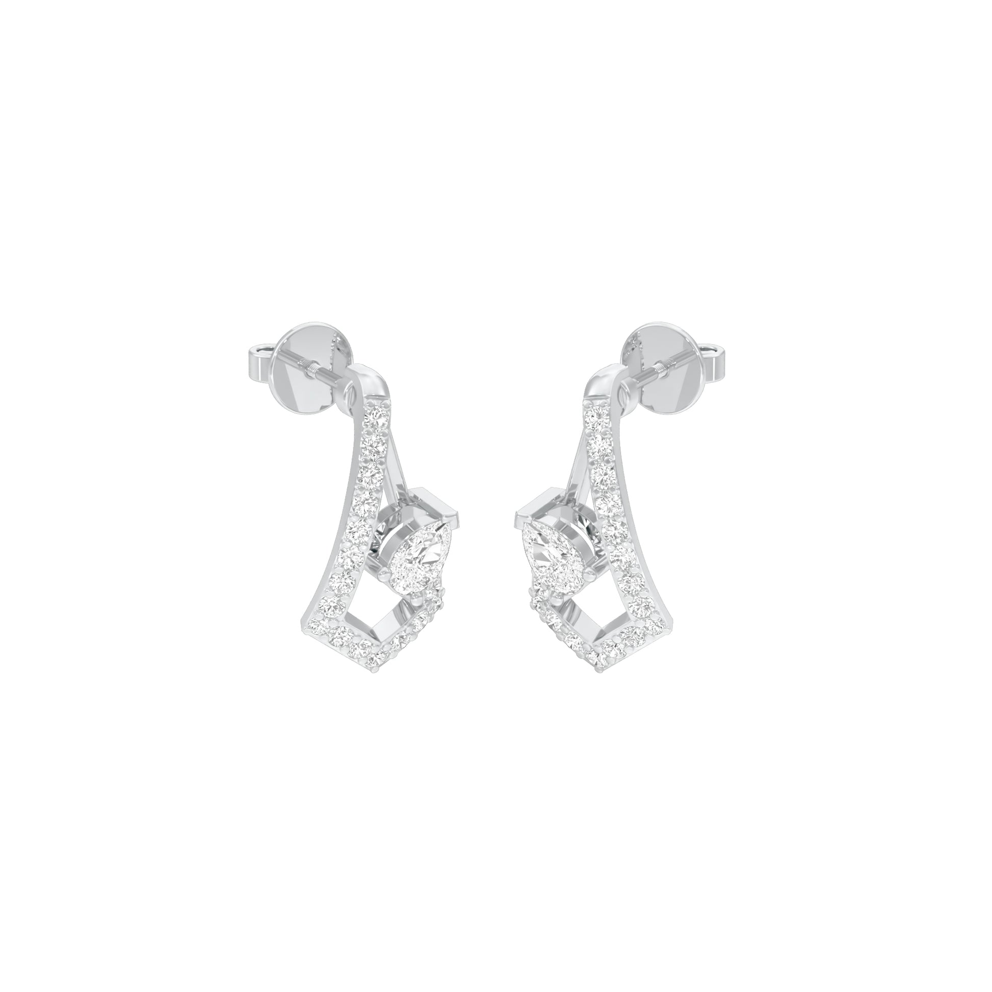 Triangular Pave Diamond Stud Earrings 18 KT / White Gold