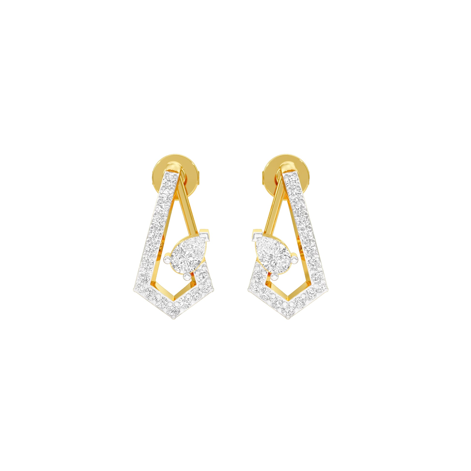 Triangular Pave Diamond Stud Earrings 18 KT / Yellow Gold