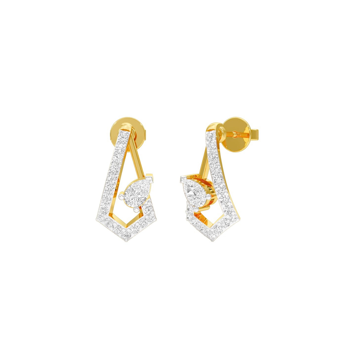 Triangular Pave Diamond Stud Earrings 18 KT / Yellow Gold