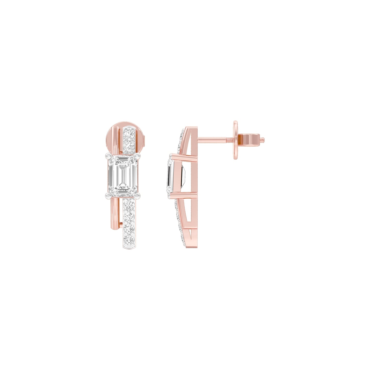 Emerald Stream Pave Diamond Stud Earrings 18 KT / Rose Gold