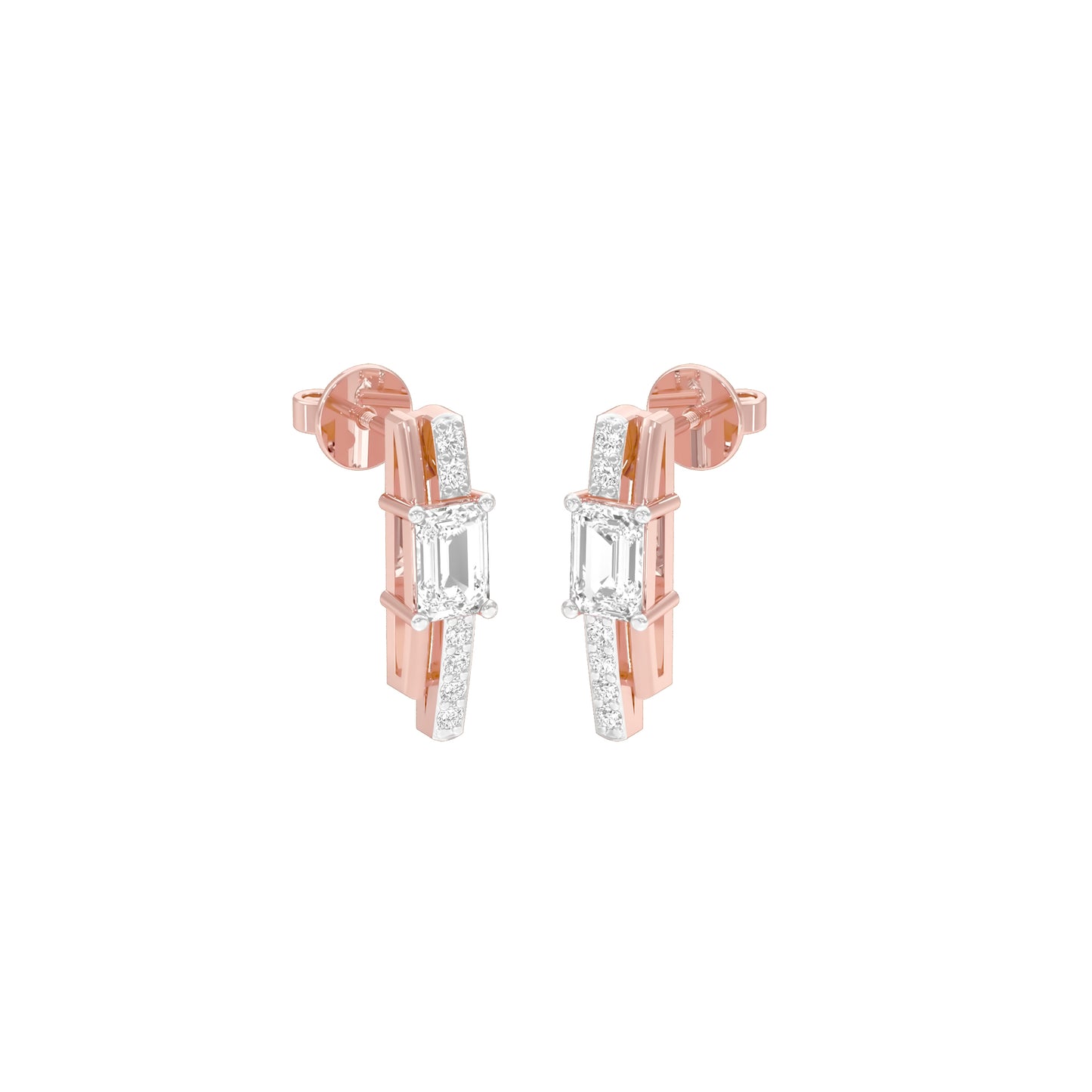 Emerald Stream Pave Diamond Stud Earrings 18 KT / Rose Gold