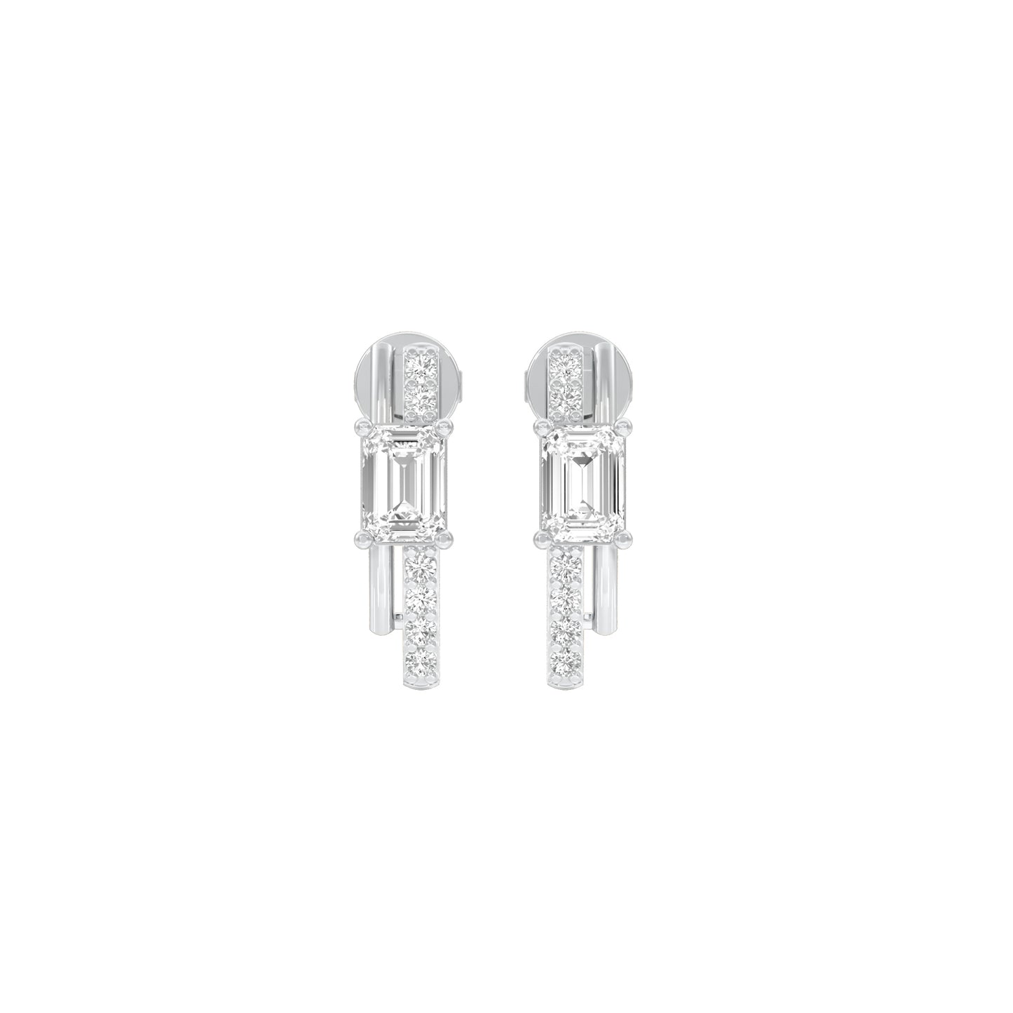 Emerald Stream Pave Diamond Stud Earrings 18 KT / White Gold