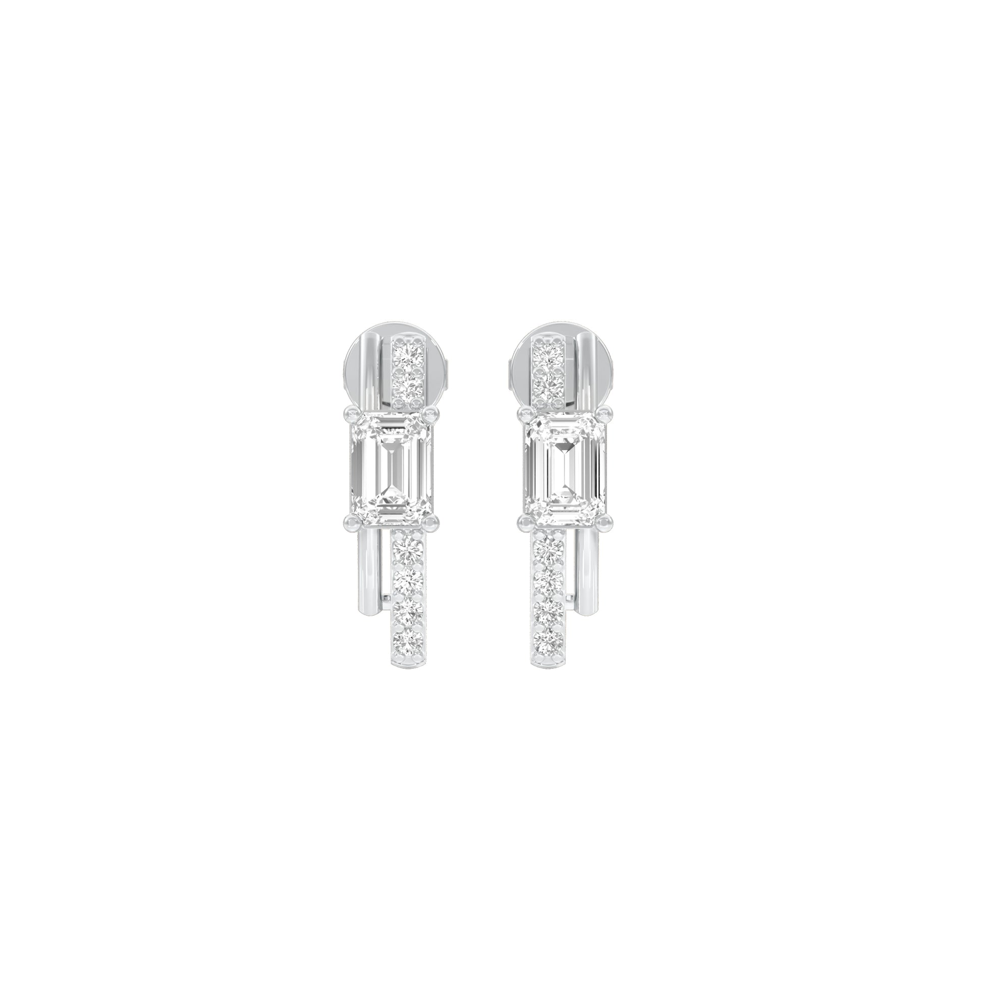 Emerald Stream Pave Diamond Stud Earrings 18 KT / White Gold