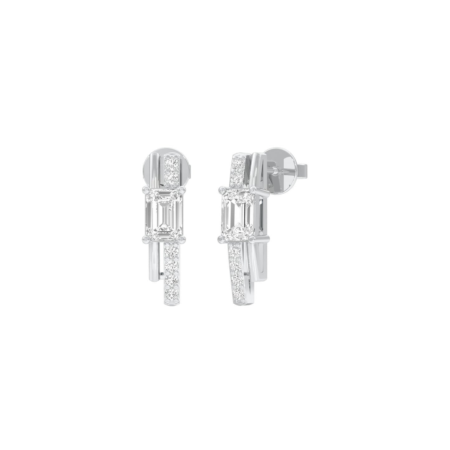 Emerald Stream Pave Diamond Stud Earrings 18 KT / White Gold