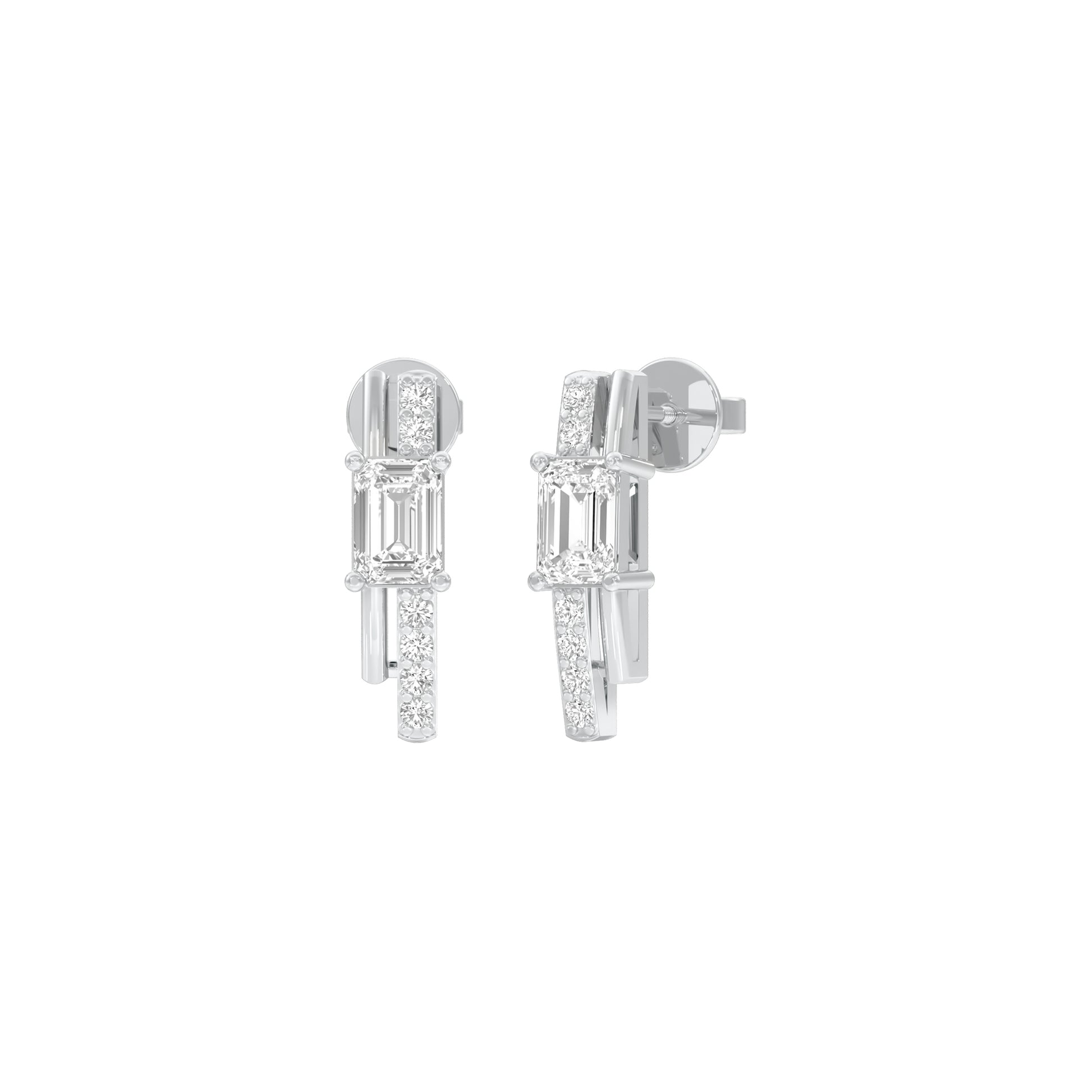 Emerald Stream Pave Diamond Stud Earrings 18 KT / White Gold