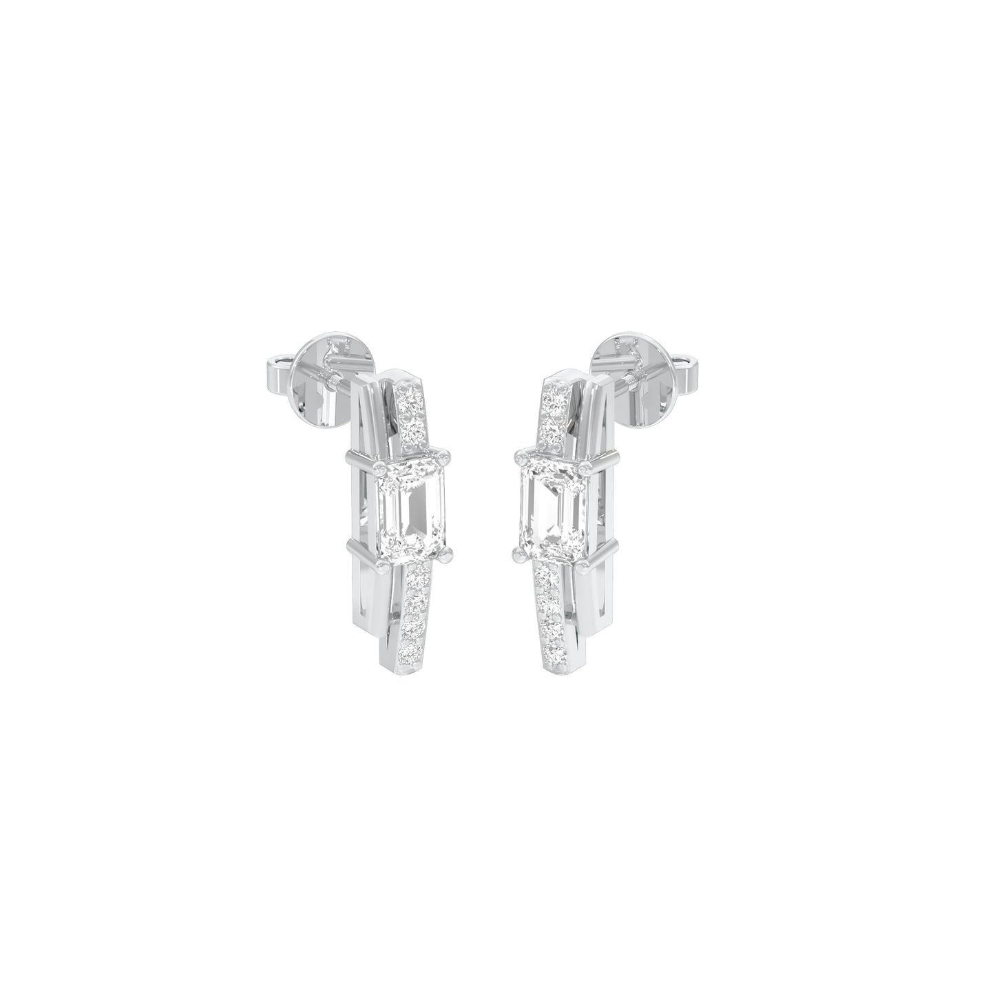 Emerald Stream Pave Diamond Stud Earrings 18 KT / White Gold