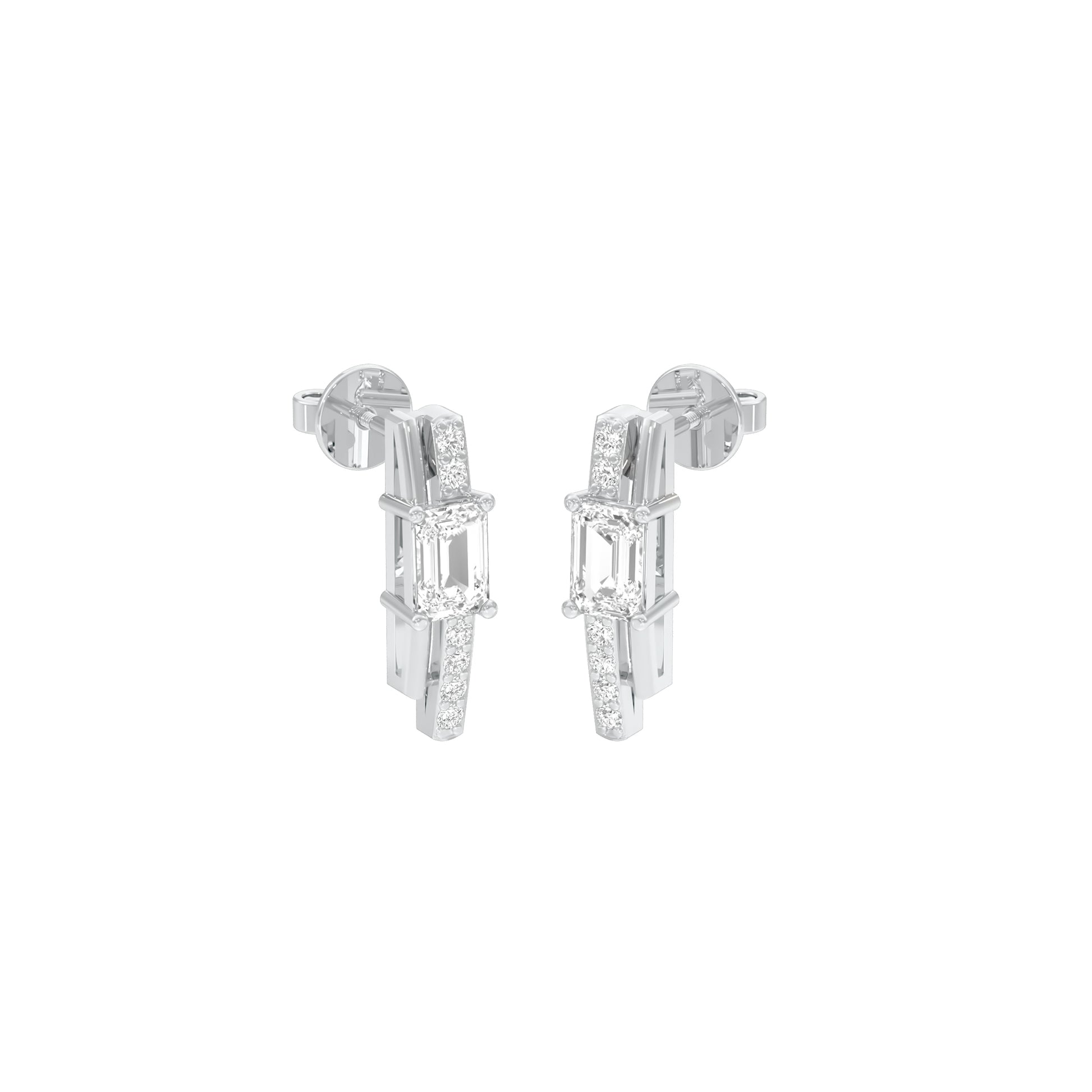 Emerald Stream Pave Diamond Stud Earrings 18 KT / White Gold
