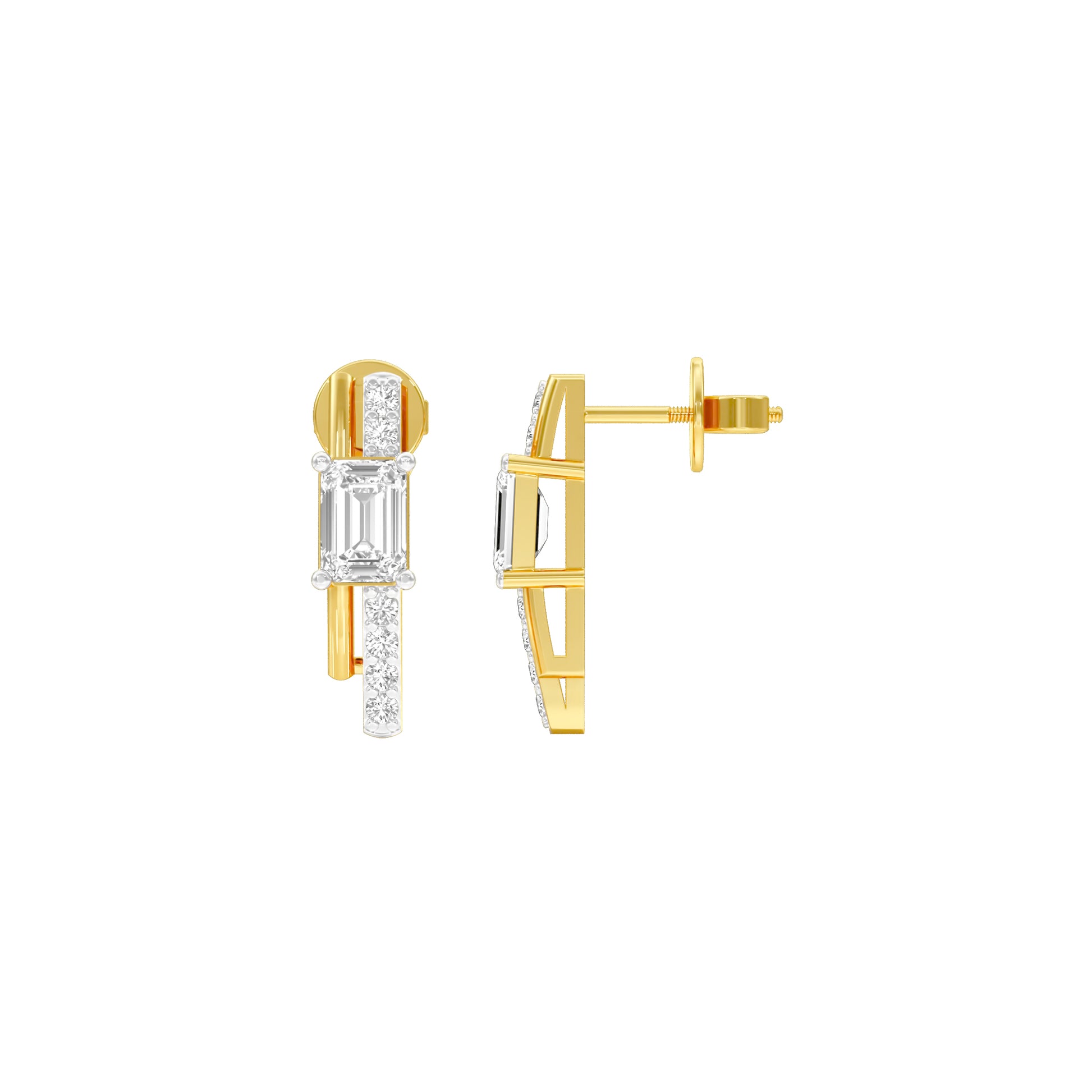 Emerald Stream Pave Diamond Stud Earrings 18 KT / Yellow Gold