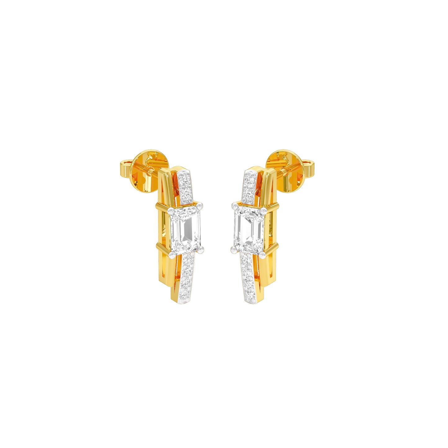 Emerald Stream Pave Diamond Stud Earrings 18 KT / Yellow Gold