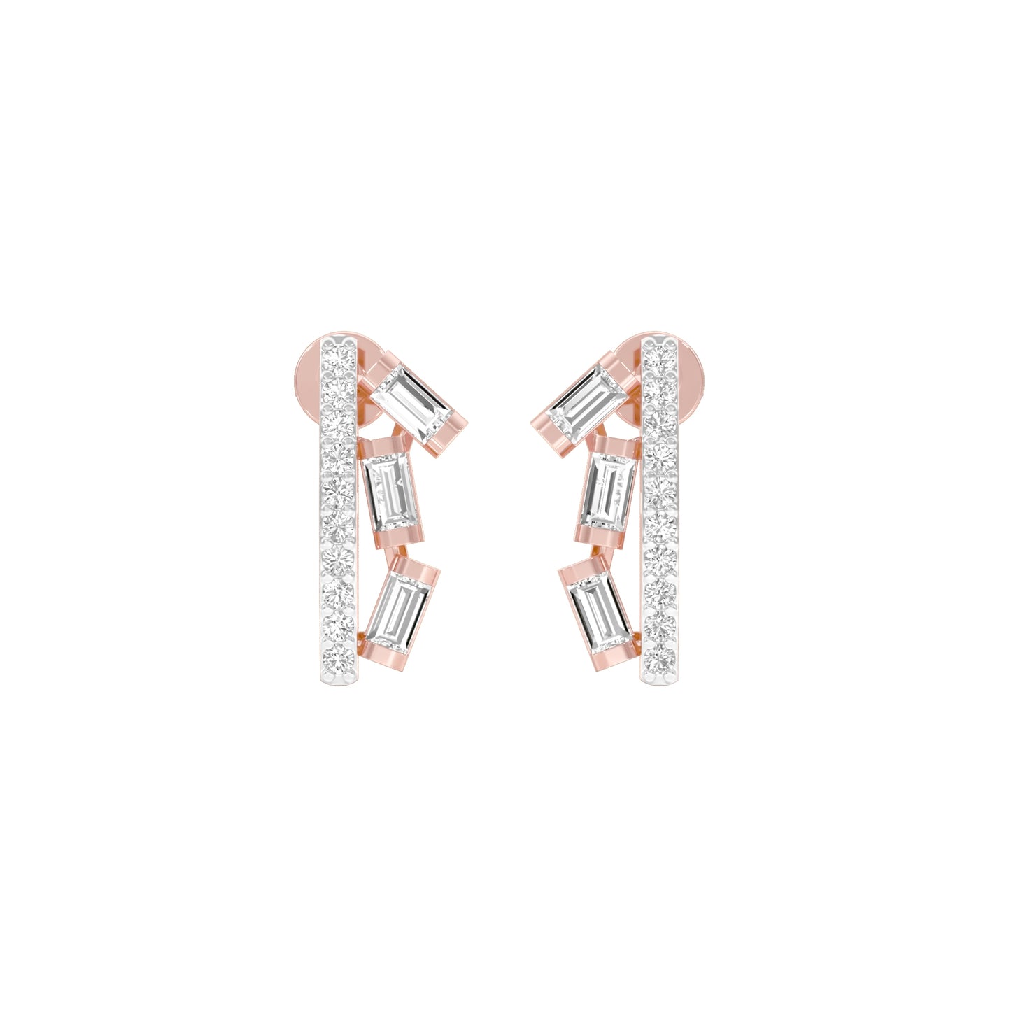 Baugette Trickle Diamond Stud Earrings 18 KT / Rose Gold