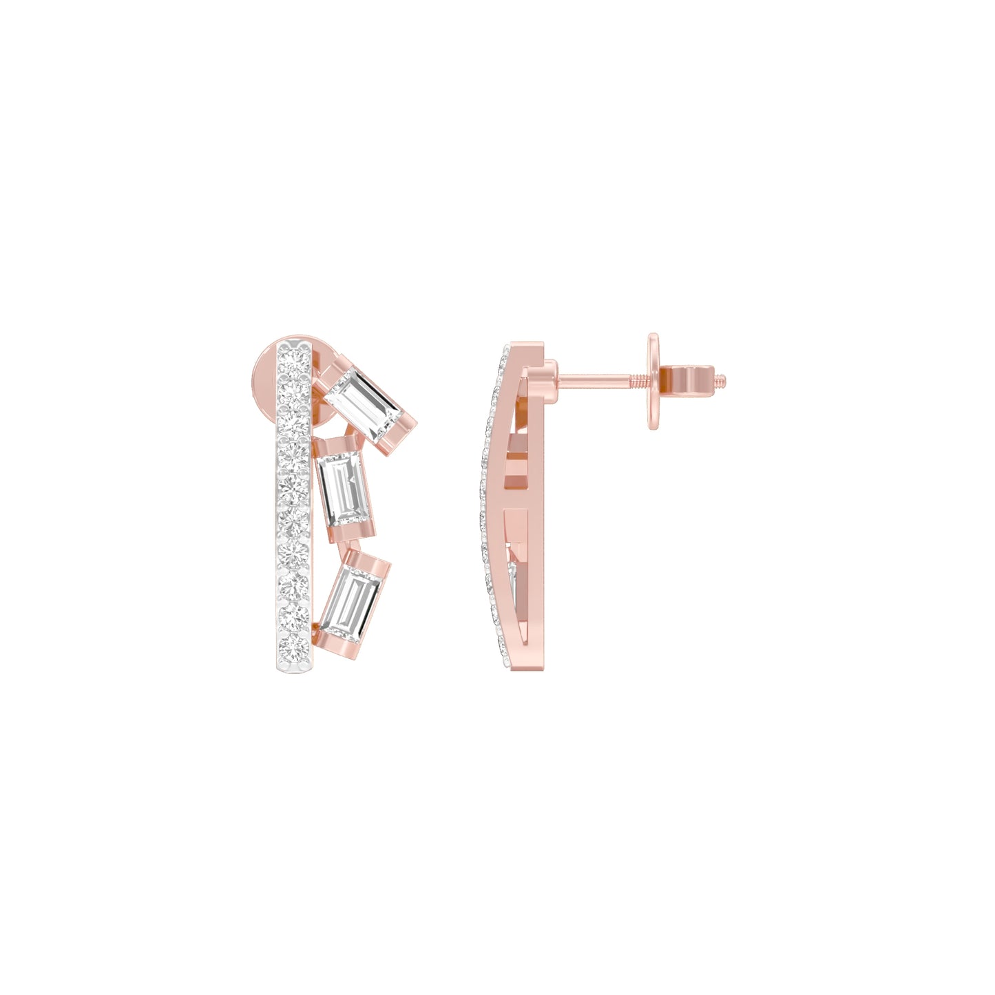 Baugette Trickle Diamond Stud Earrings 18 KT / Rose Gold