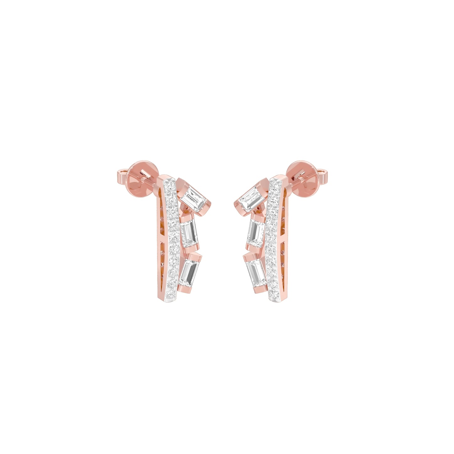 Baugette Trickle Diamond Stud Earrings 18 KT / Rose Gold