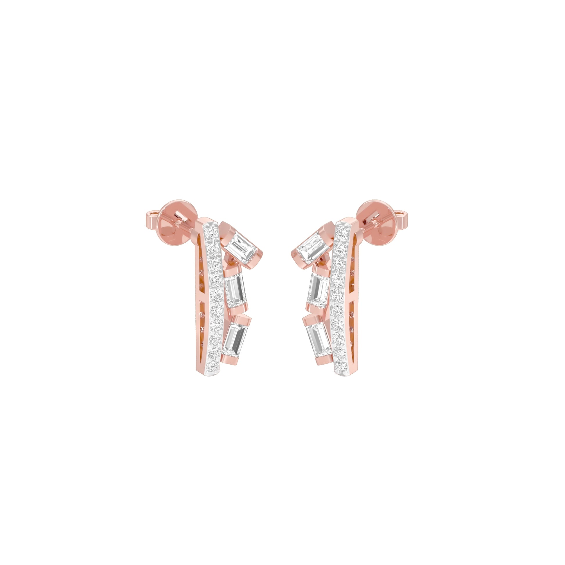 Baugette Trickle Diamond Stud Earrings 18 KT / Rose Gold