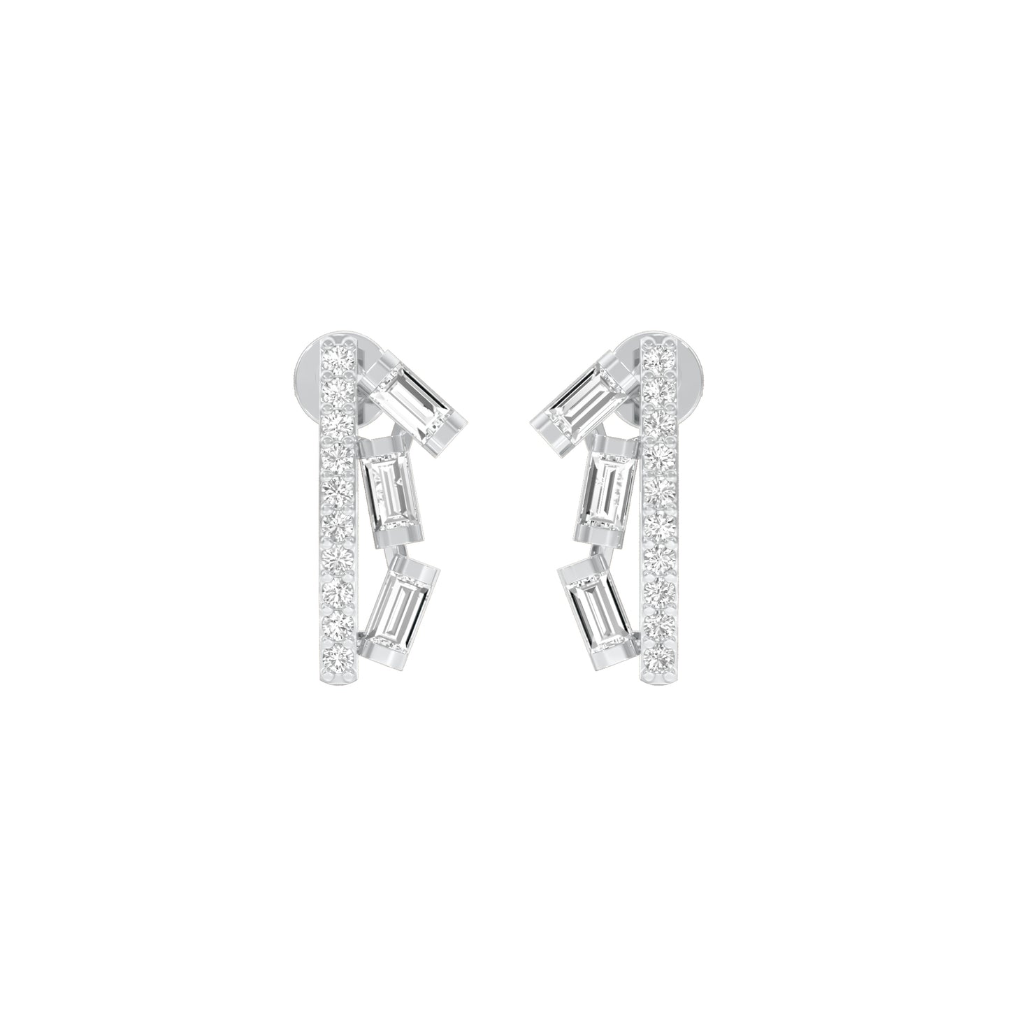 Baugette Trickle Diamond Stud Earrings 18 KT / White Gold
