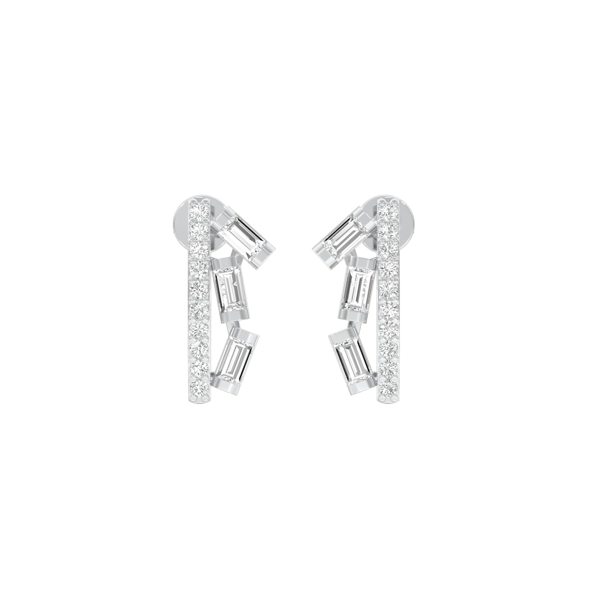 Baugette Trickle Diamond Stud Earrings 18 KT / White Gold