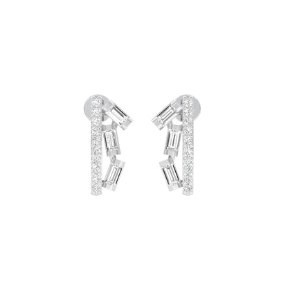 Baugette Trickle Diamond Stud Earrings 18 KT / White Gold