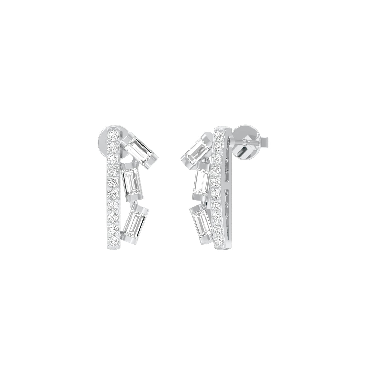 Baugette Trickle Diamond Stud Earrings 18 KT / White Gold