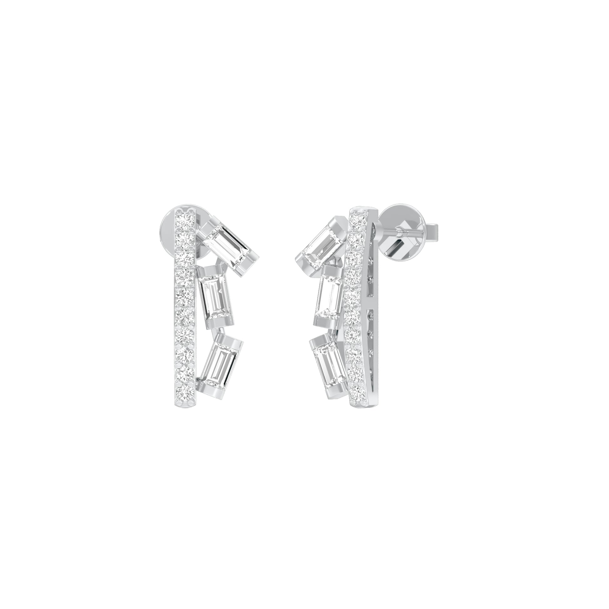Baugette Trickle Diamond Stud Earrings 18 KT / White Gold