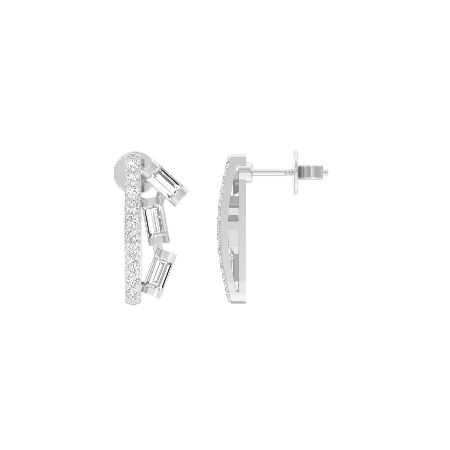 Baugette Trickle Diamond Stud Earrings 18 KT / White Gold