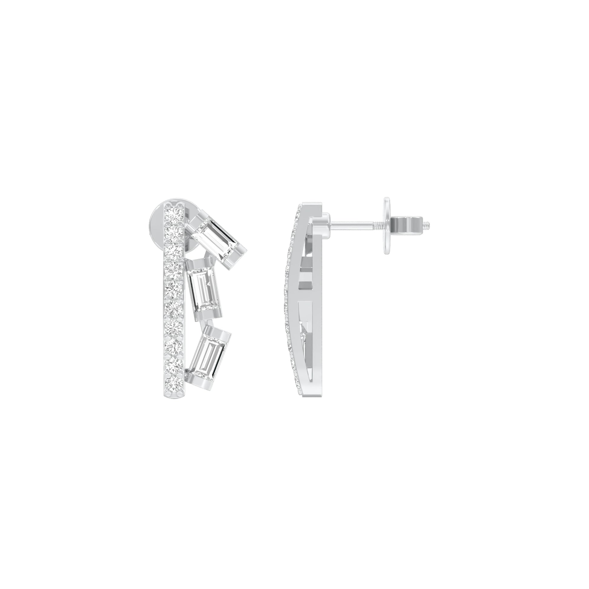 Baugette Trickle Diamond Stud Earrings 18 KT / White Gold