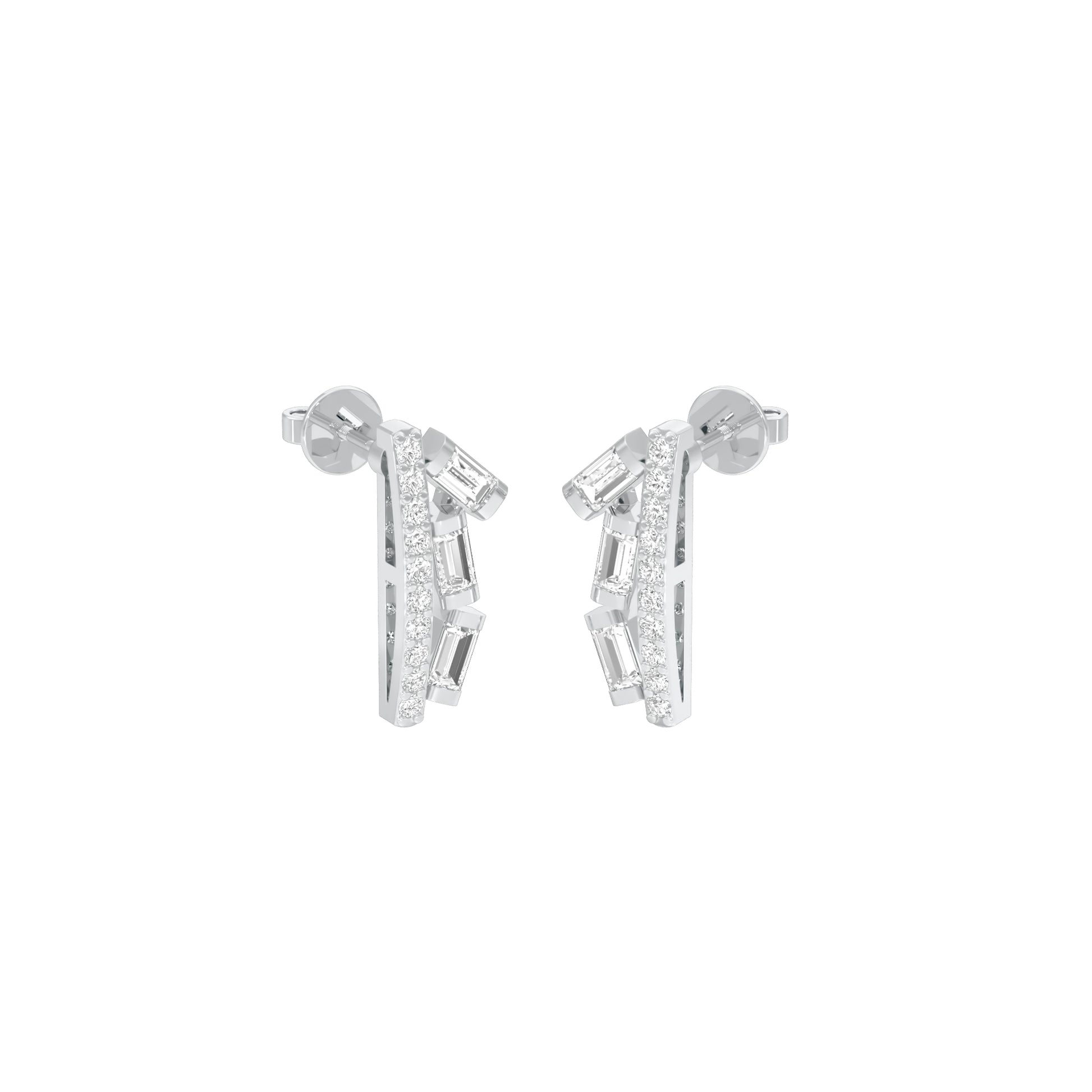Baugette Trickle Diamond Stud Earrings 18 KT / White Gold