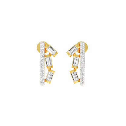 Baugette Trickle Diamond Stud Earrings 18 KT / Yellow Gold