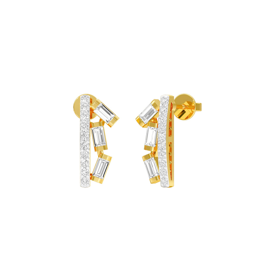 Baugette Trickle Diamond Stud Earrings 18 KT / Yellow Gold