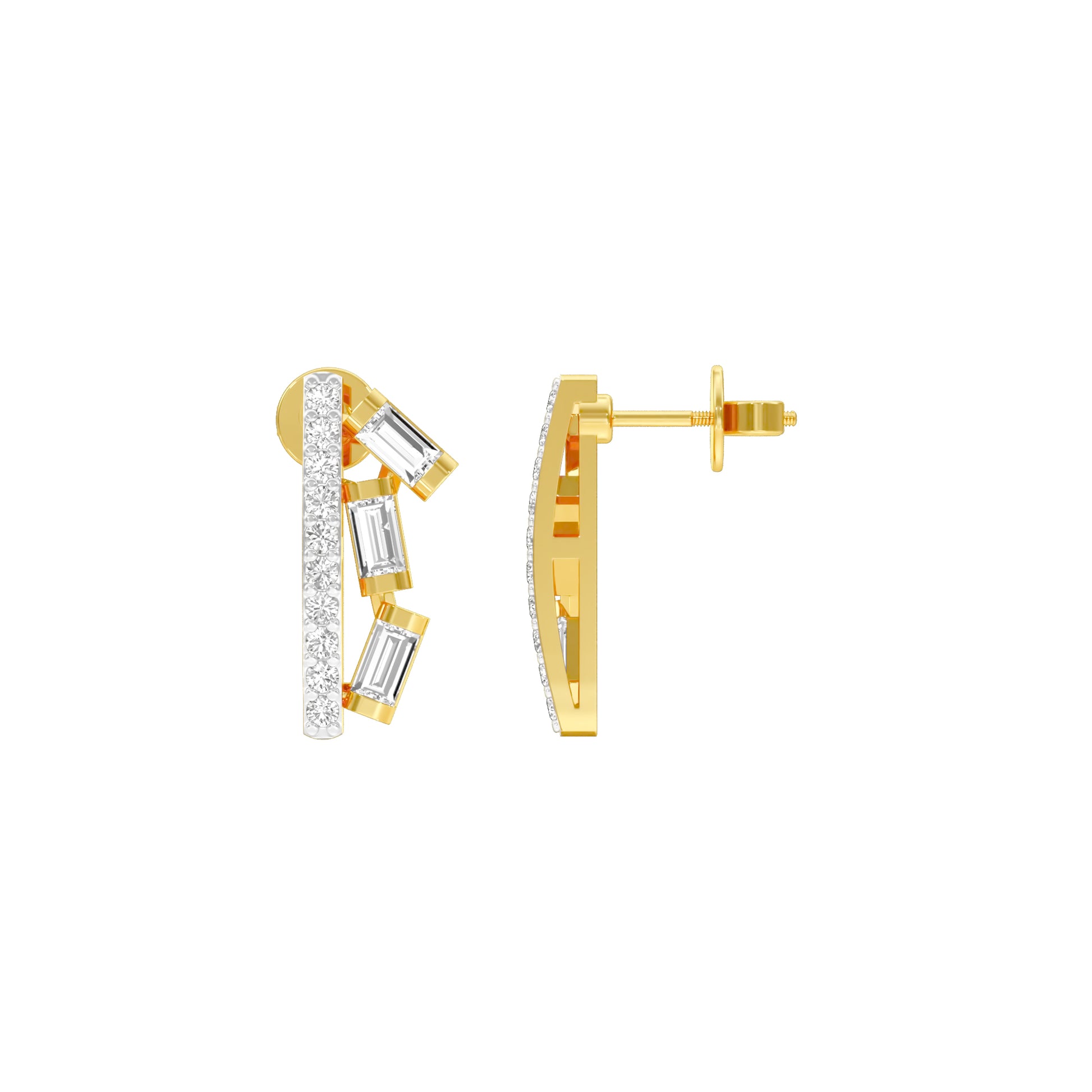 Baugette Trickle Diamond Stud Earrings 18 KT / Yellow Gold
