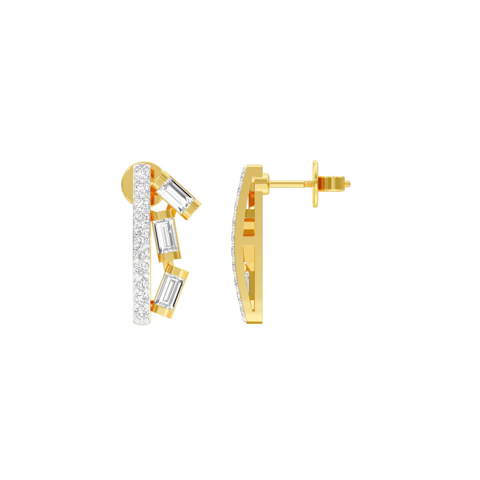 Baugette Trickle Diamond Stud Earrings 18 KT / Yellow Gold