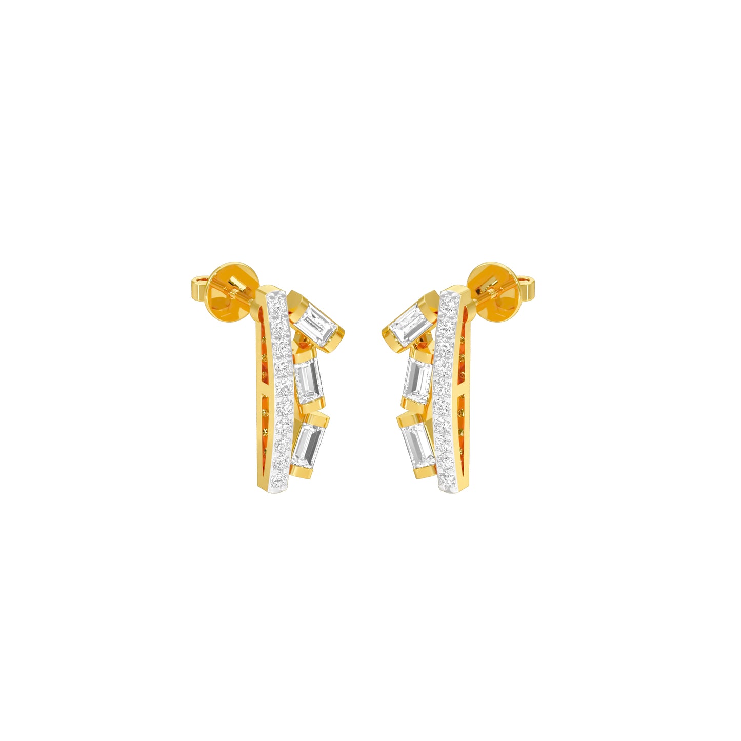Baugette Trickle Diamond Stud Earrings 18 KT / Yellow Gold