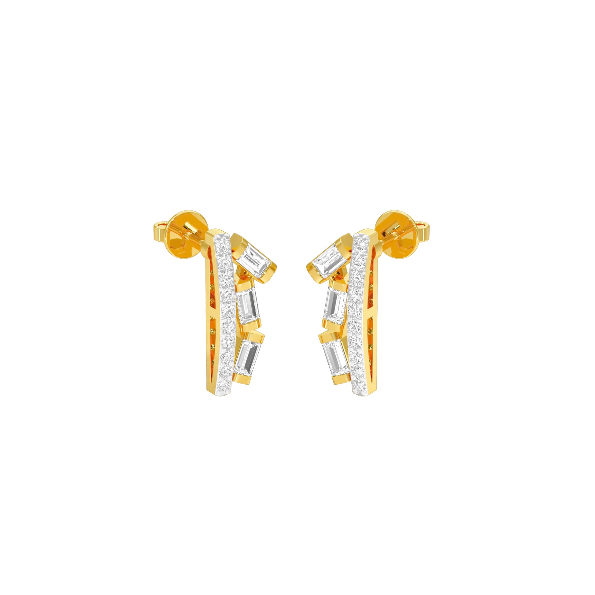Baugette Trickle Diamond Stud Earrings 18 KT / Yellow Gold