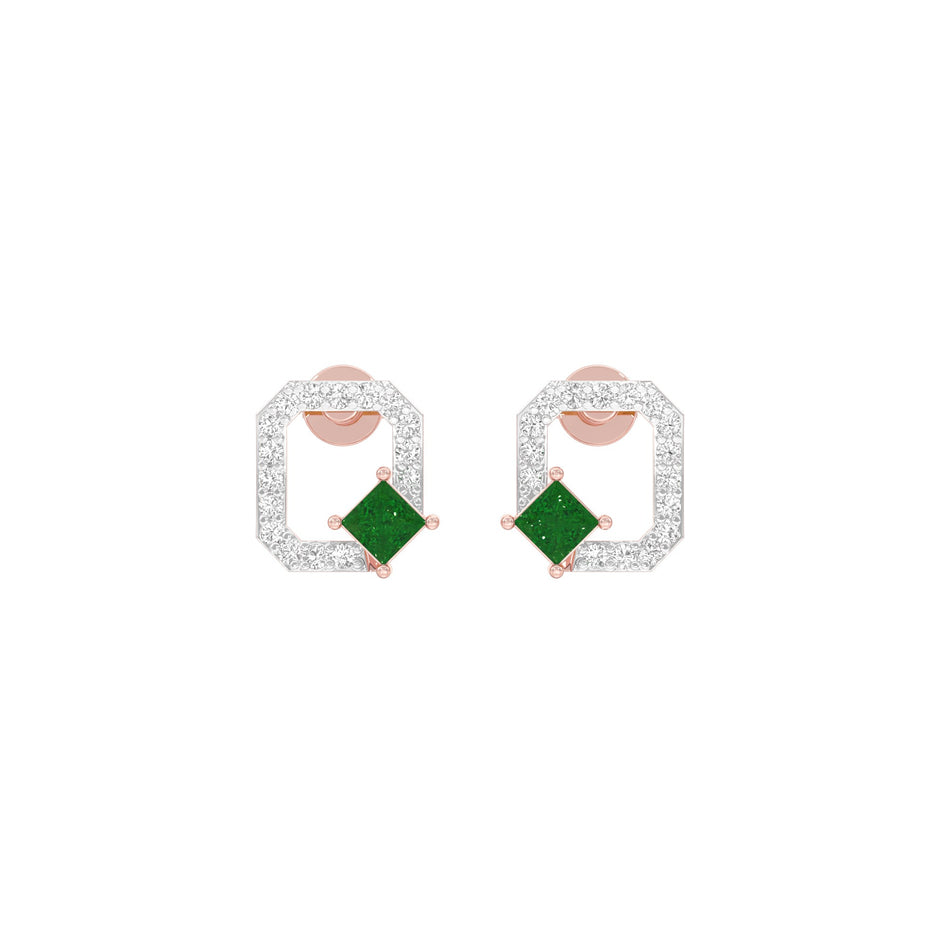 Quadrangle Glam Diamond Stud Earrings 9 KT / Rose Gold