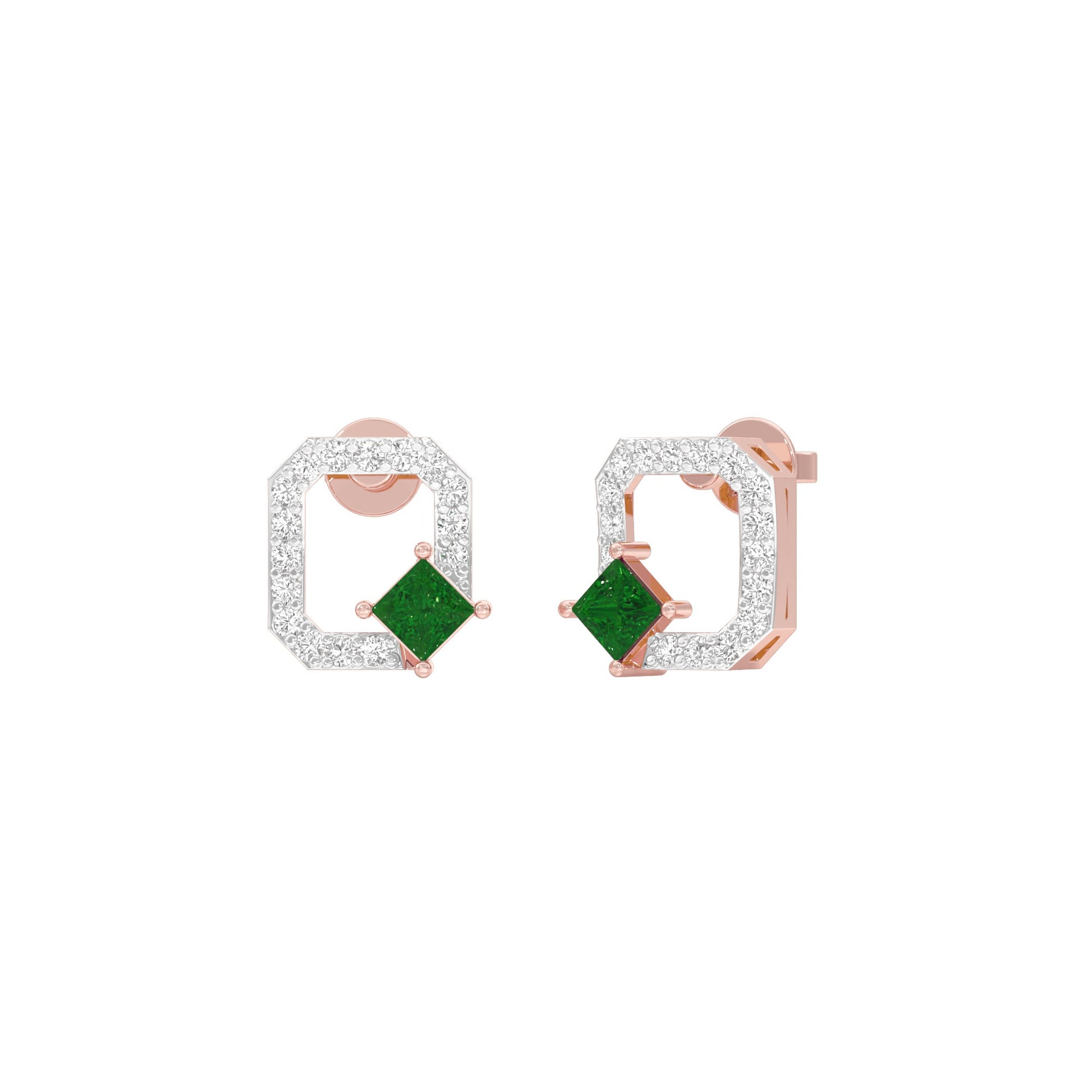 Quadrangle Glam Diamond Stud Earrings 9 KT / Rose Gold