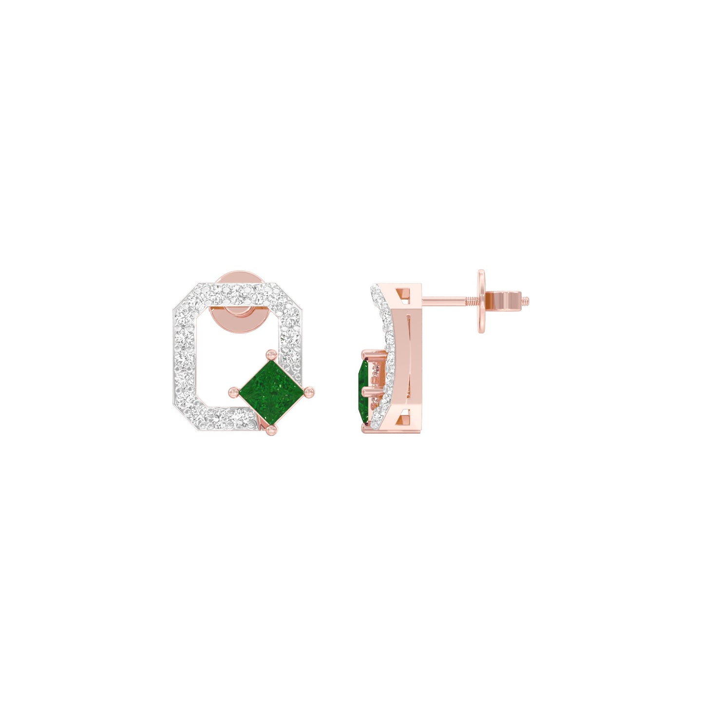 Quadrangle Glam Diamond Stud Earrings 9 KT / Rose Gold